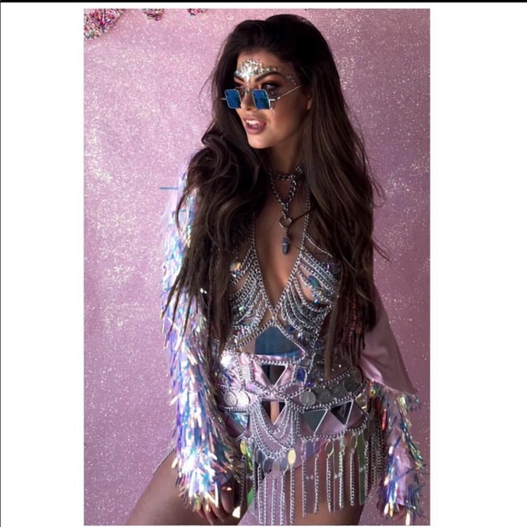 CLAUDIA PINK mirrors & crystal chain dress festival - Picture 2 of 9